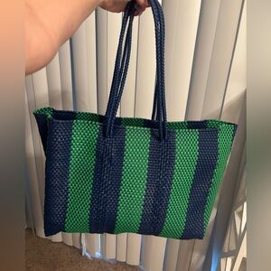 Stylish Blue and Green Woven Tote Bag